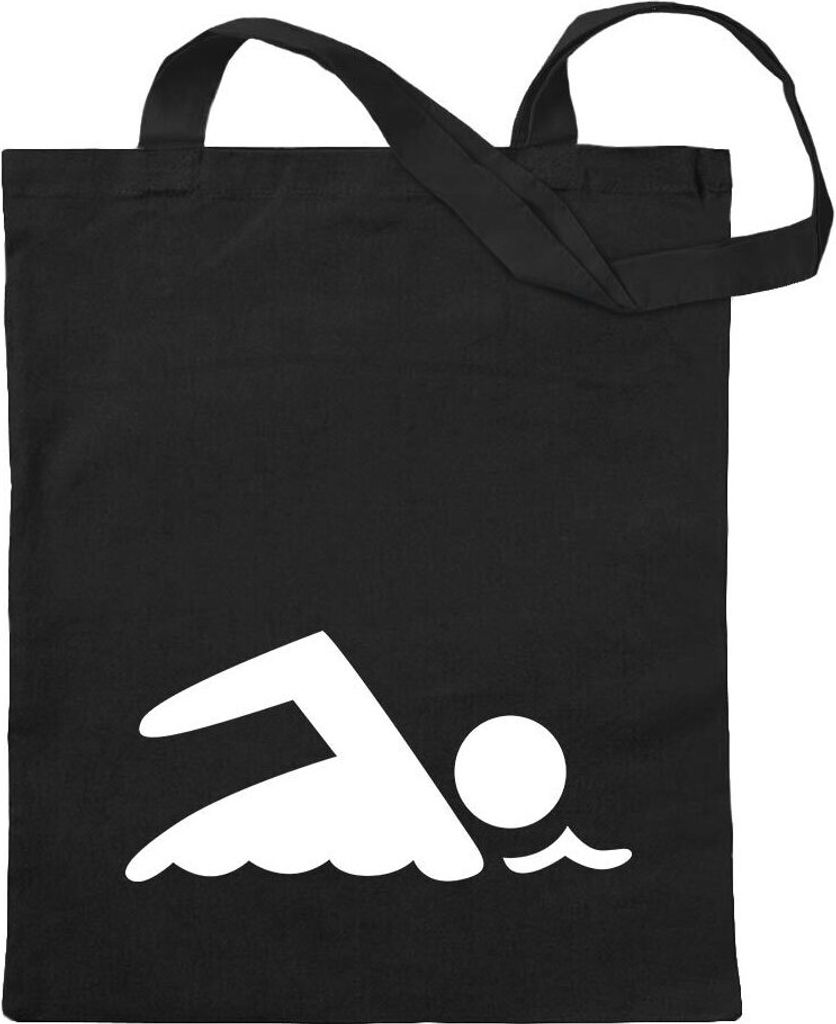 Kiwistar - Baumwolltasche - schwarz - Schwimmer - Tragetasche Stoffbeutel Umhängetasche Langer Henkel