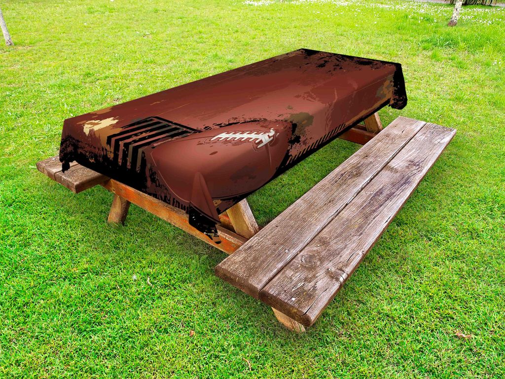 ABAKUHAUS Sport Tischdecke Outdoor, Maroon Grunge Rugby Thema Mit Spiel Elemente Wettbewerb Gewinnen Sport Artisan Bild, Braun schwarz, 145x305cm