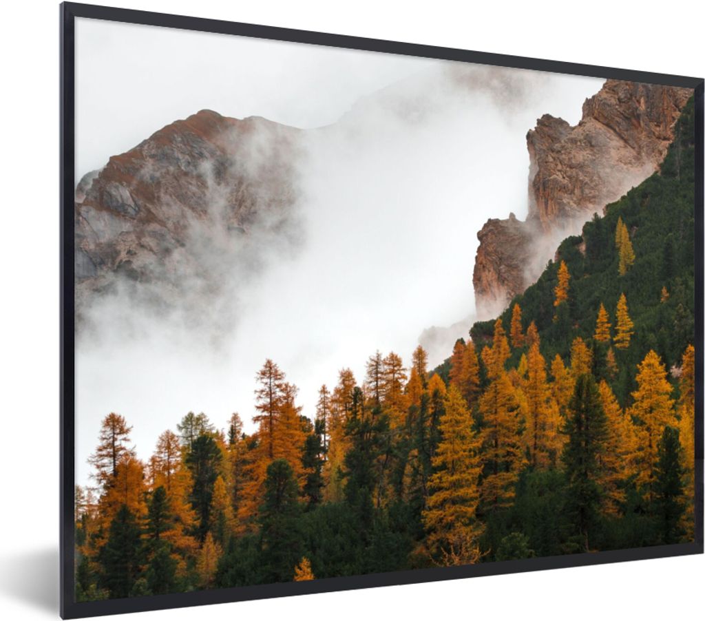 MuchoWow Gerahmtes Poster Kiefer - Herbst - Berg - Landschaft 40x30 cm - Poster mit Schwarzem Bilderrahmen Wandposter Rahmen Foto Bilder - Kunstp...