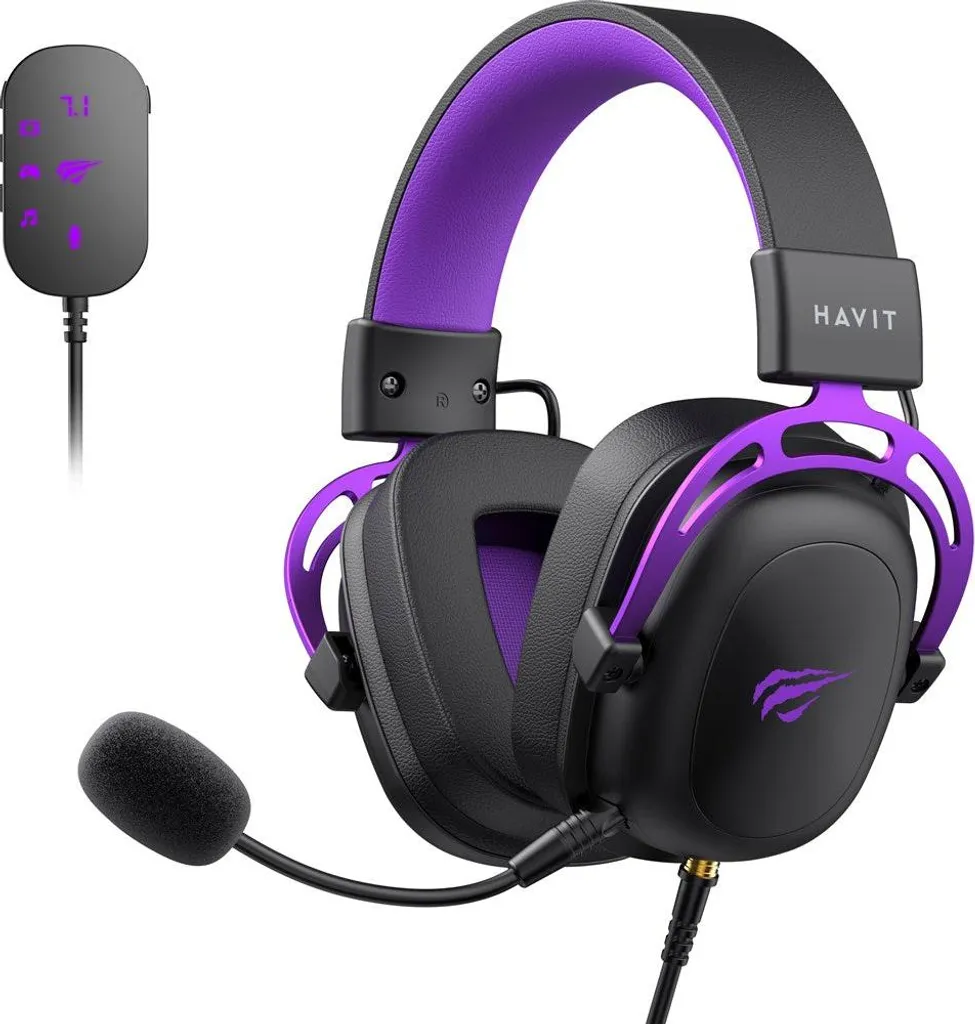 Casque Gaming Havit H2002C+U Noir et Violet - Son Surround Haute Fidélité