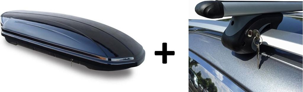 Skibox Dachbox schwarz VDP-MAA460G großer Dachkoffer kompatibel mit Ski 460 Liter abschließbar + Alu-Relingträger Dachgepäckträger für Toyota...