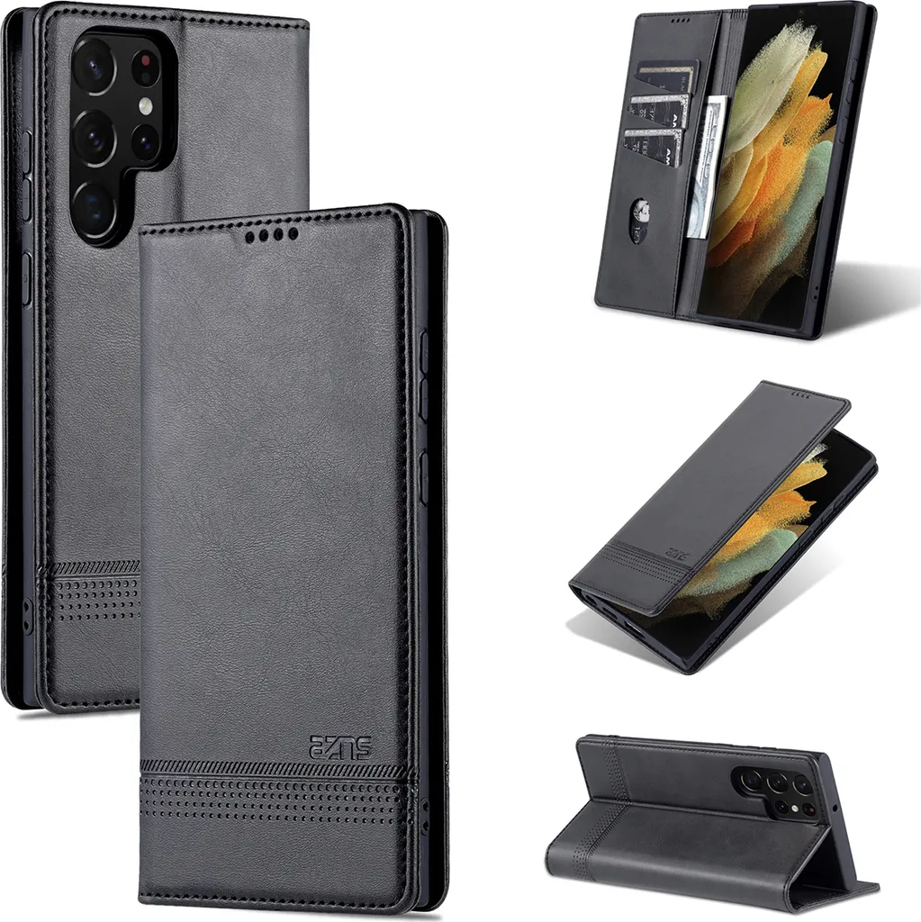 Custodia Galaxy S22 Ultra 5G Portafoglio in Pelle - Nero Elegante