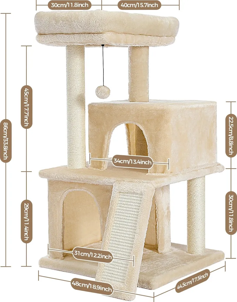 Arbre à chat pour plusieurs chats avec grands espaces de repos L