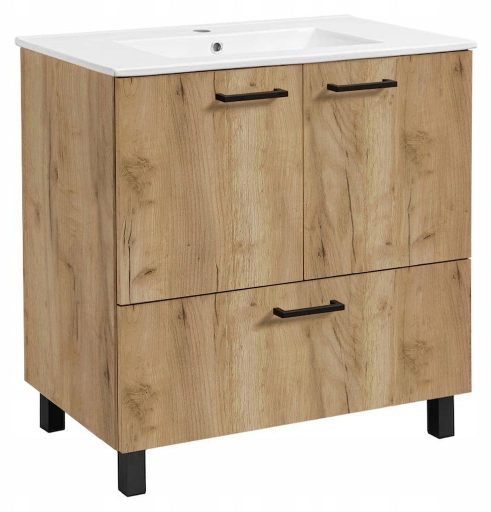 Szafka Łazienkowa z Umywalką Dąb Craft Złoty 70 cm Stojąca Zdjęcie produktu 