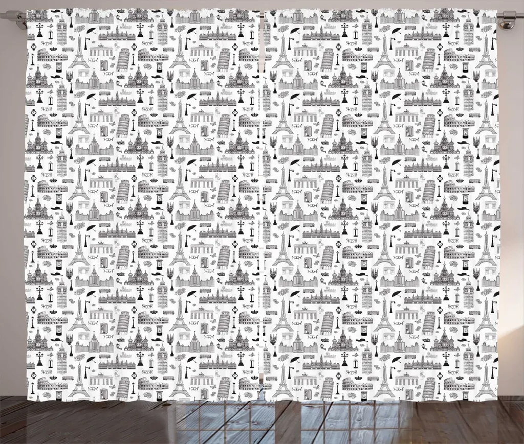 ABAKUHAUS Rideau Rustique Europe Noir et Blanc avec Crochets 280x225cm