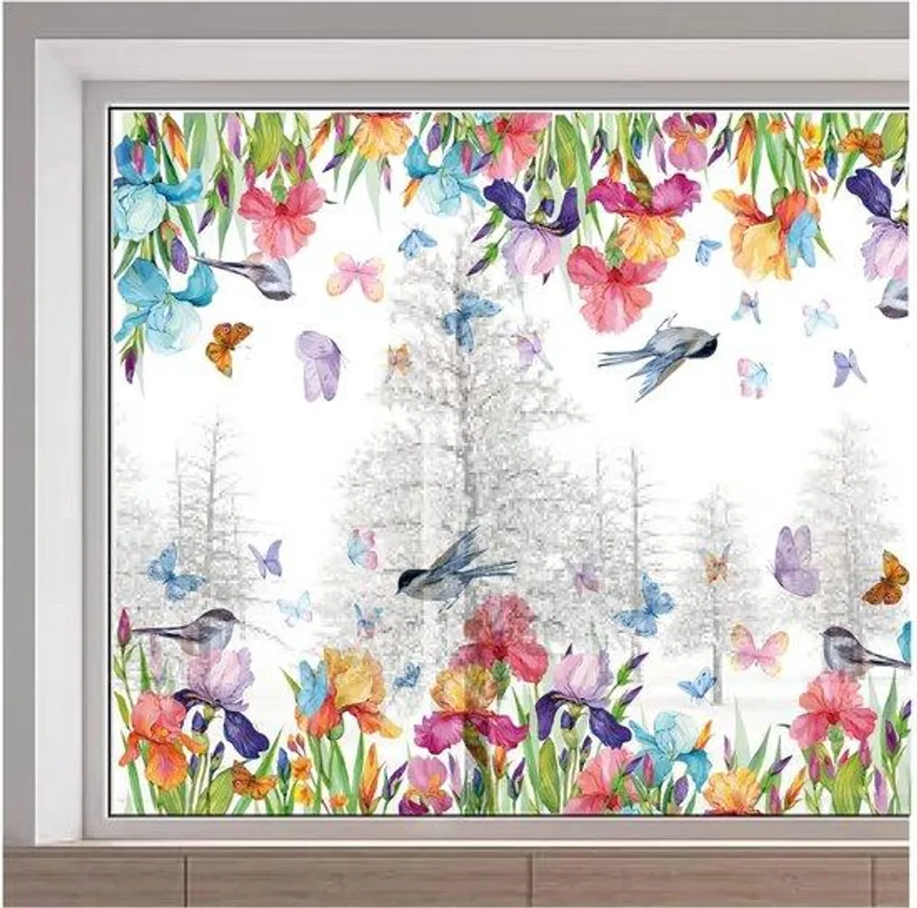 Protection fenêtre décorative iris et oiseaux pour bris de glace