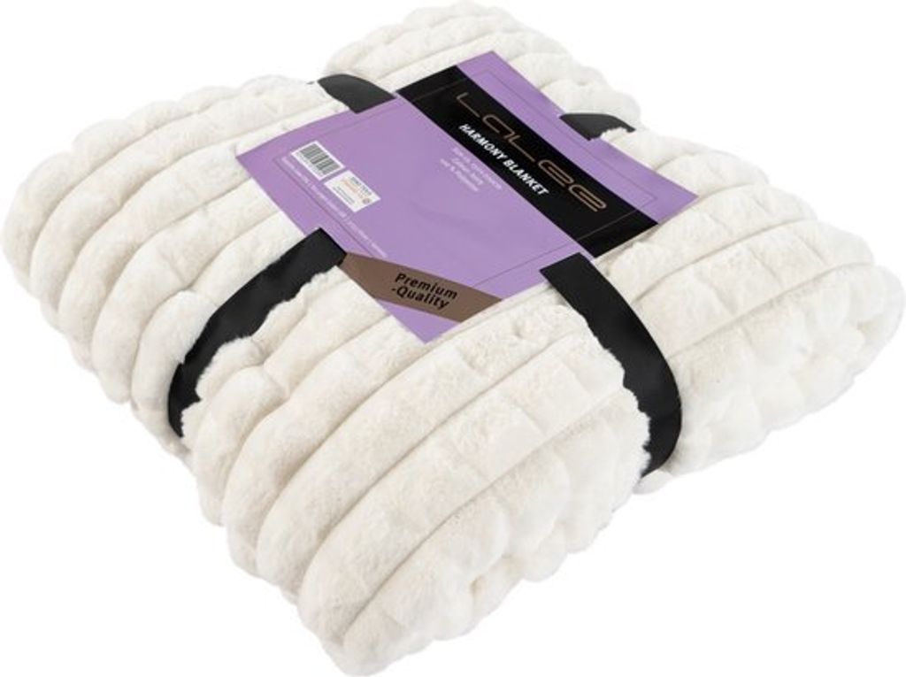 Lalee Harmony Fleecedecke Decke Soft Cubes 3d Furr Pelz Plaid 150x200cm Elfenbein off-white