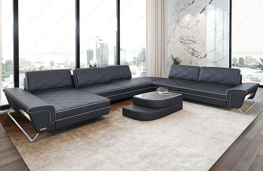 XXL Leder Wohnlandschaft Bari Kunst-Echtleder Mix