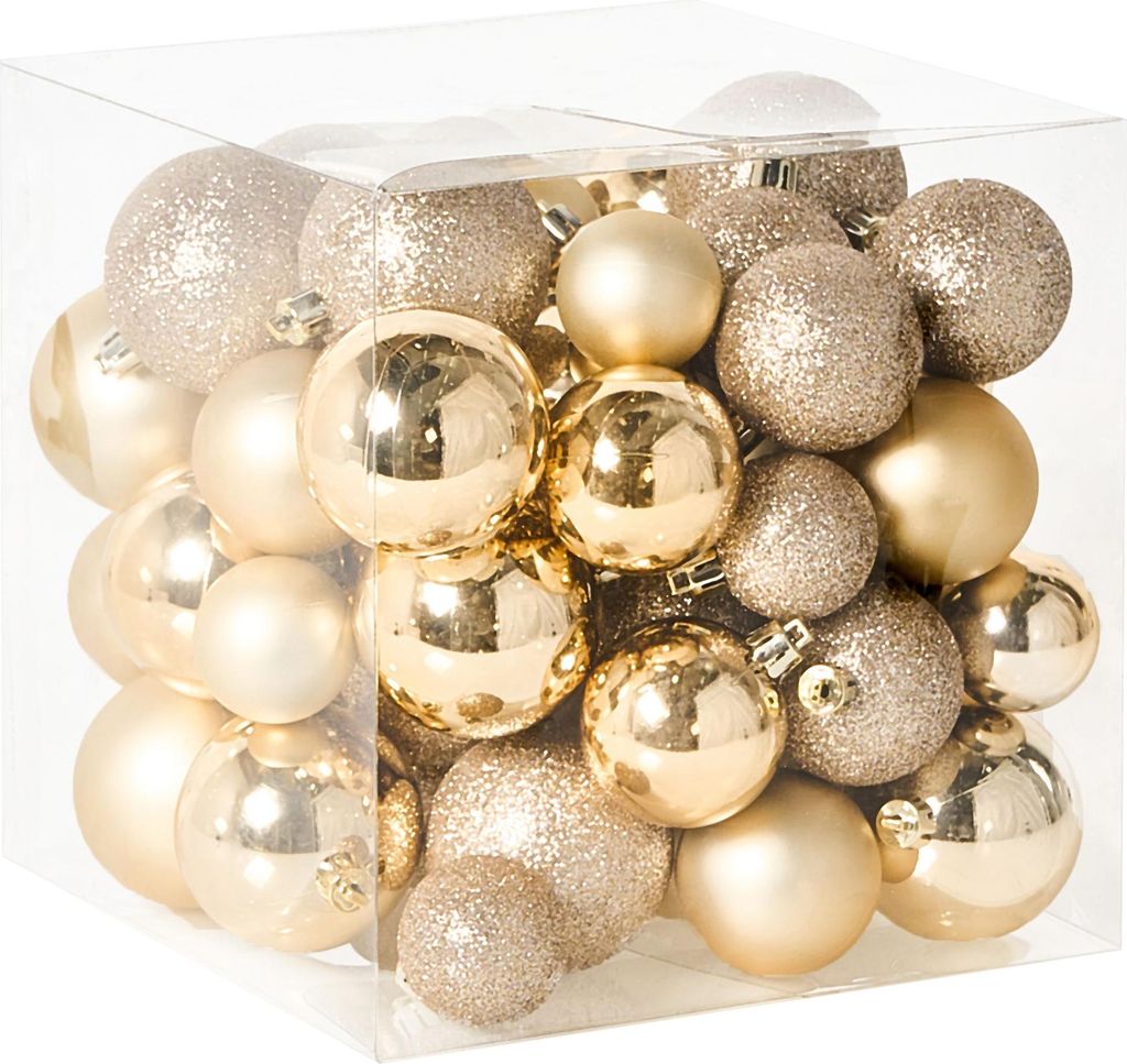 BELIANI Weihnachtskugel Set 60-teilig Gold aus Kunststoff Plastik Matt Glänzend Glitzer Traditionell Klassisch Weihnachtsdeko Weihnachtsbaumschmuck