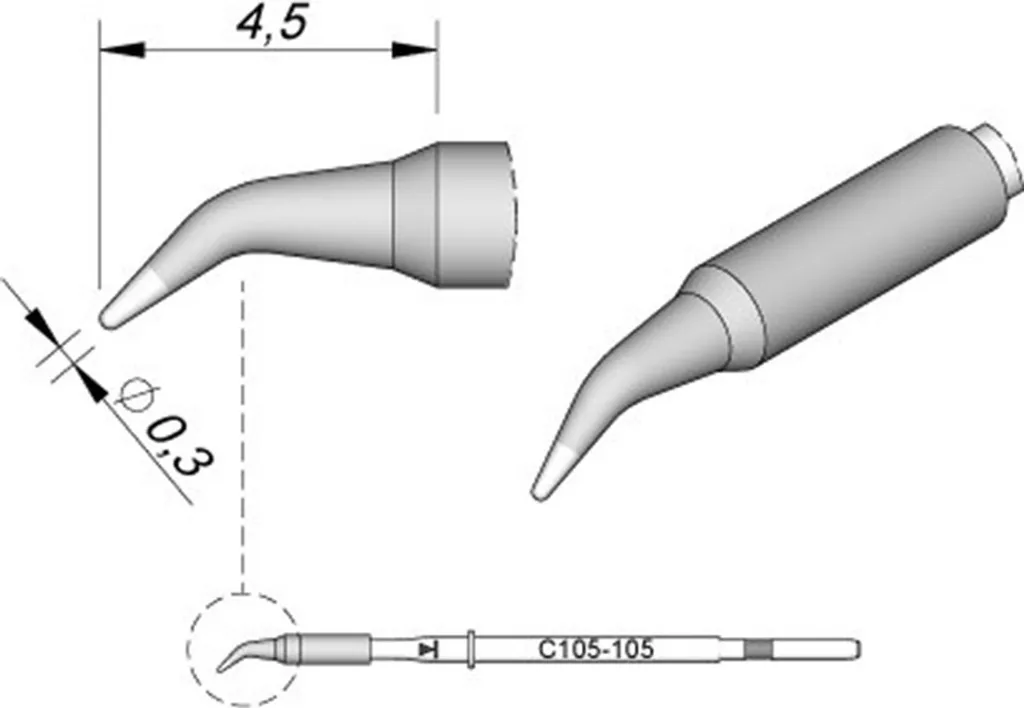 Réparer les CMS délicats avec la panne JBC C105105 courbée 0,3 mm