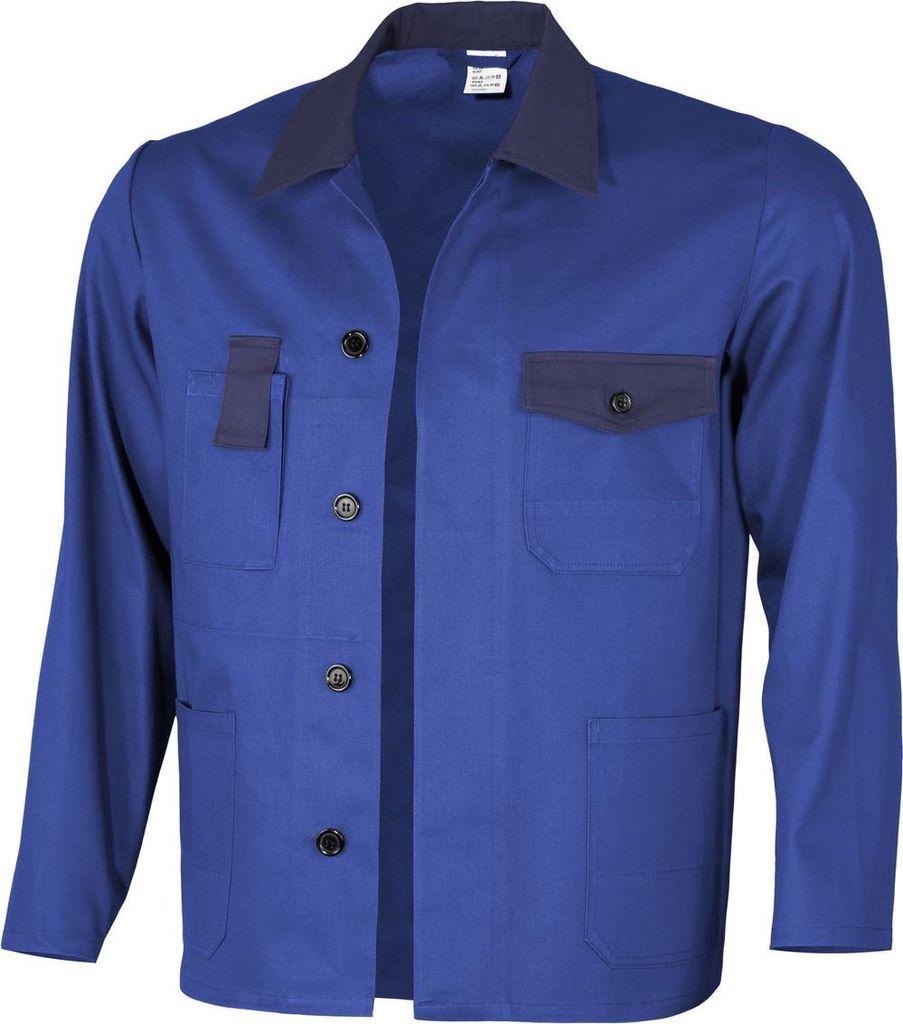 Qualitex - lange 2-farbig Werkstattjacke BW 240 - faserverstätkte Baumwolle - in Farbe: kornblau/marine - Herren: 58 - Damen: 52