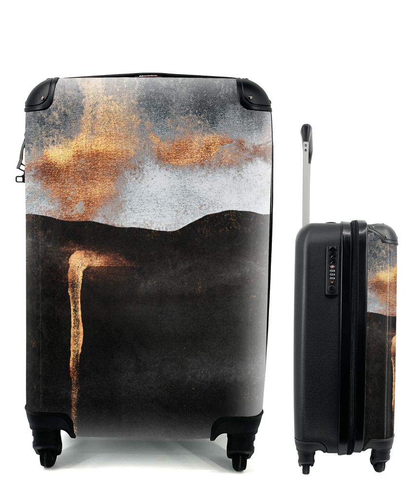 MuchoWow Koffer Handgepäck Trolley Rollkoffer Kleine Reisekoffer mit 4 Rollen - Abstrakt - Gold - Chic - Schwarz - Grau - Cabin Size < 55x40x23 ...