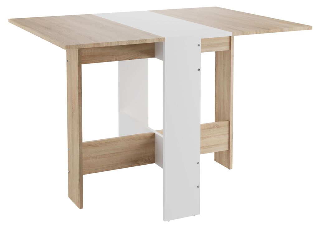 CASABEL Faltbarer Esstisch, Küchentisch für kleine Räume, platzsparend für Esszimmer, Küche in der Mitte weiß und Tischplatte aus hellem Holz...