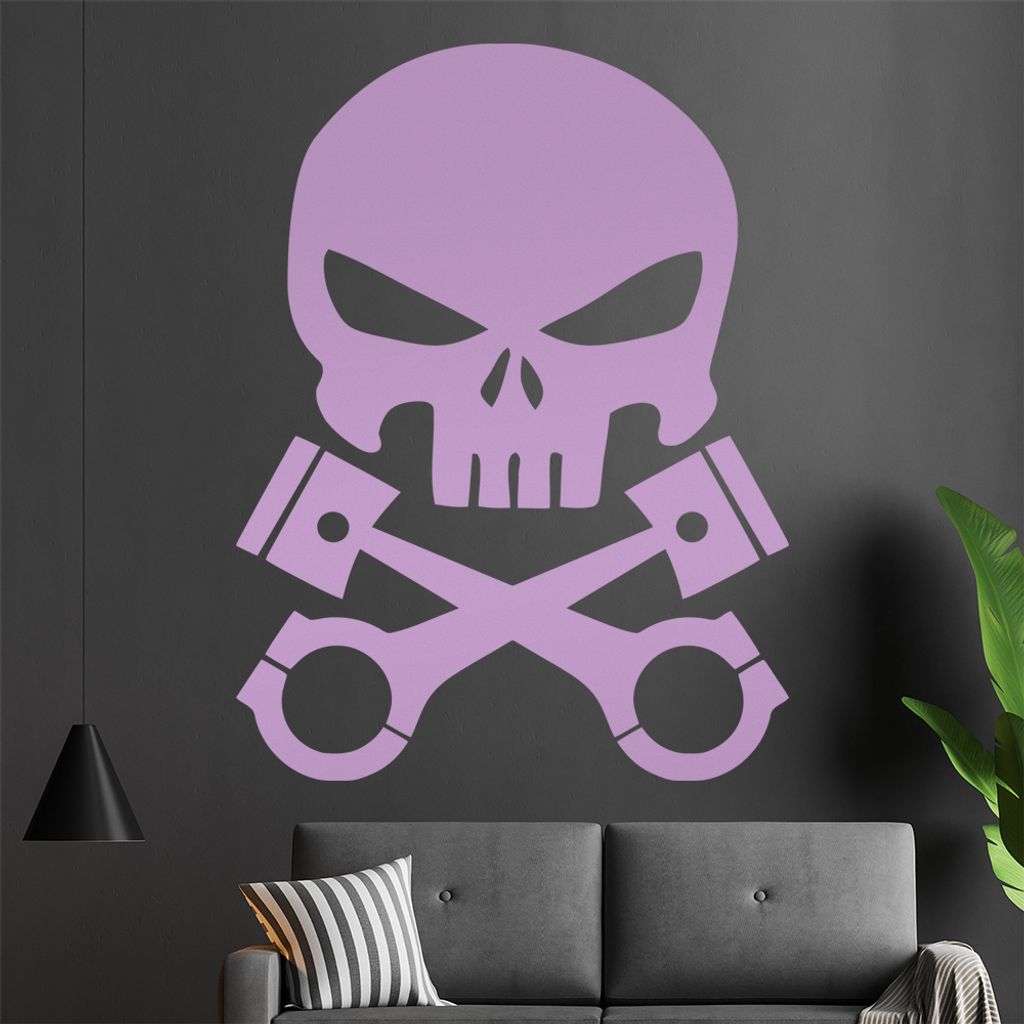 Kolben Schädel Wandtattoo in 6 Größen - Wandaufkleber Wall Sticker - Dekoration, Küche, Wohnzimmer, Schlafzimmer, Badezimmer