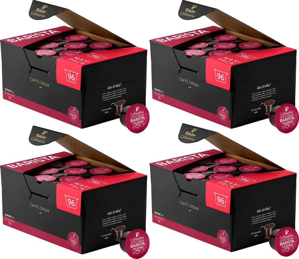 Tchibo Cafissimo Vorratsbox Caffè Crema Colombia Kaffeekapseln, 384 Stück – 4x 96 Kapseln (Kaffee, ausdrucksstark mit Hauch von Limette), nachh...