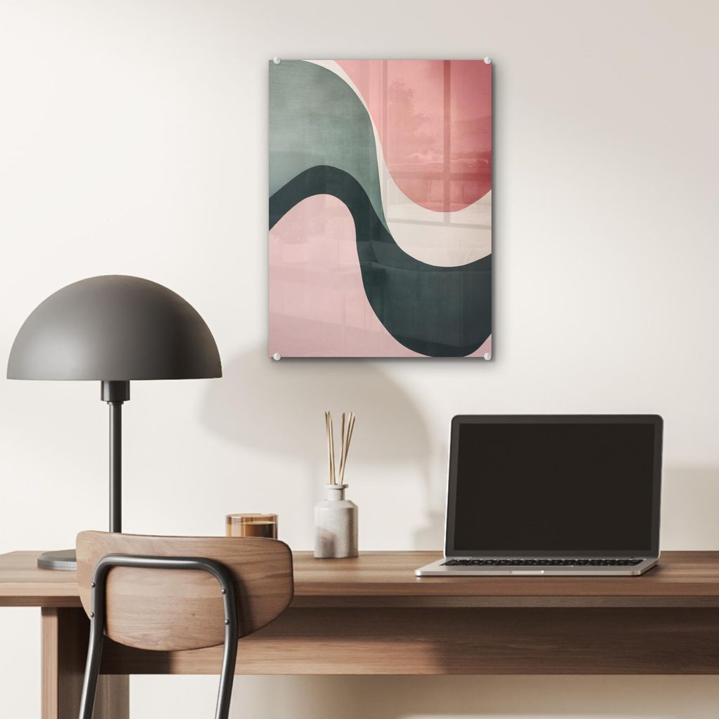 MuchoWow Glasbilder - Bilder auf Wandbild - Foto auf Glas Abstrakt - Wellen - Elegant - Rosa 30x40 cm Wanddekoration aus Glas - Acrylglasbild - Acr...