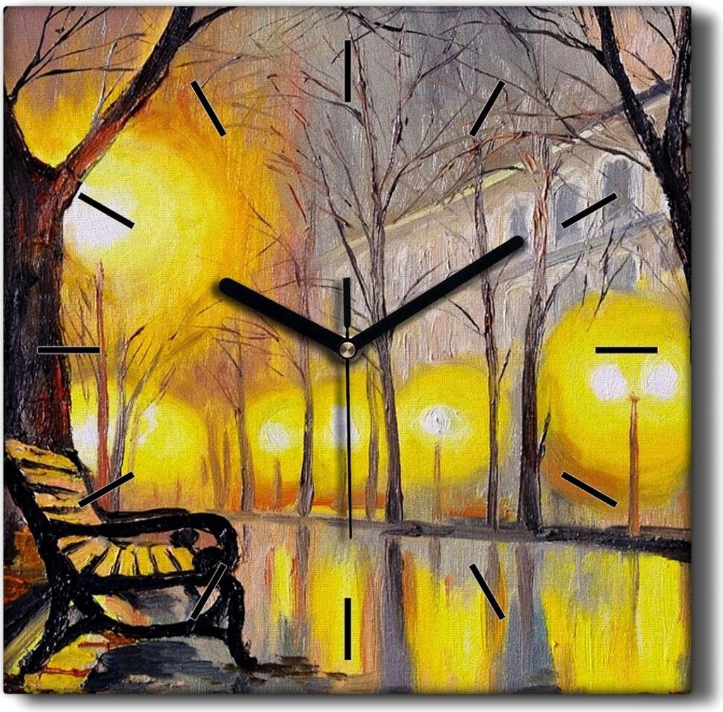 Coloray Hodiny Unikátní 30x30 cm Tiché hodiny Pro obývací pokoj a kuchyň Nástěnné hodiny Plátno Černé ručičky hodin - Park Tree Light...