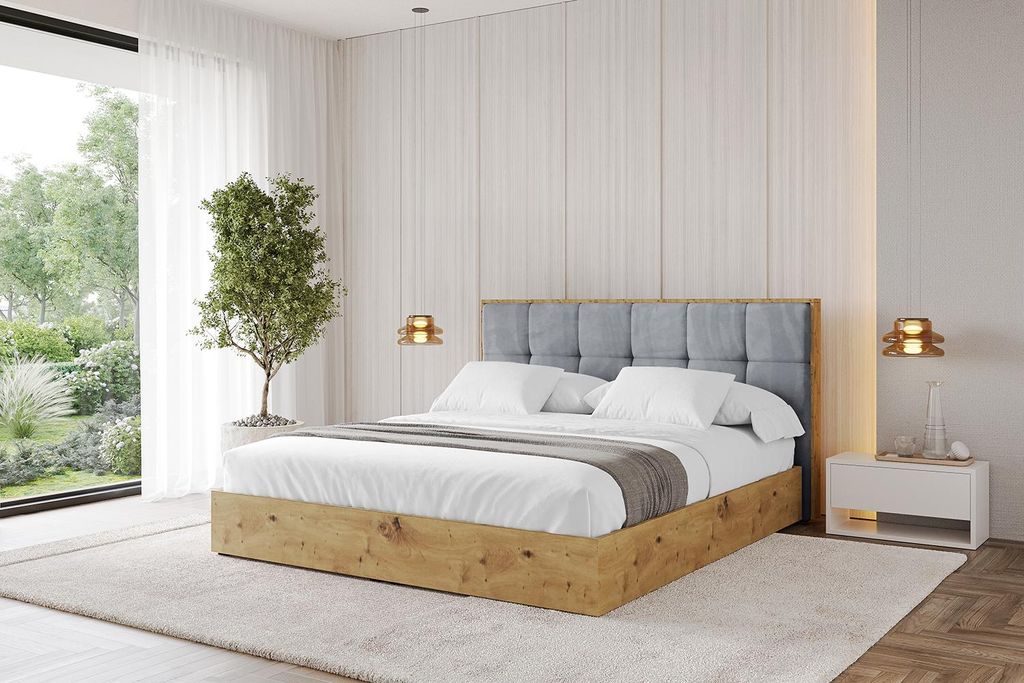 ALTDECOR Polsterbett mit Bettkasten - ENZO7 - 200x200 Grau Casablanca- Bett mit Matratze H3/H4, Kopfteil, Boxbett, Doppelbett mit Stauraum