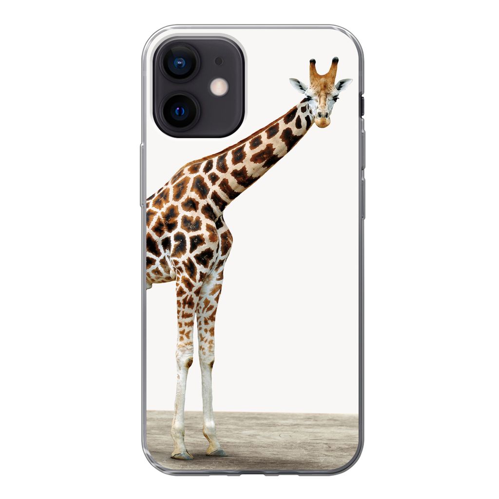 MuchoWow Handyhülle Schutzhülle Hülle für iPhone 12 Giraffe - Tiere - Weißer Hintergrund - Kinder - Junge - Mädchen Silikon Softcase Handy ...