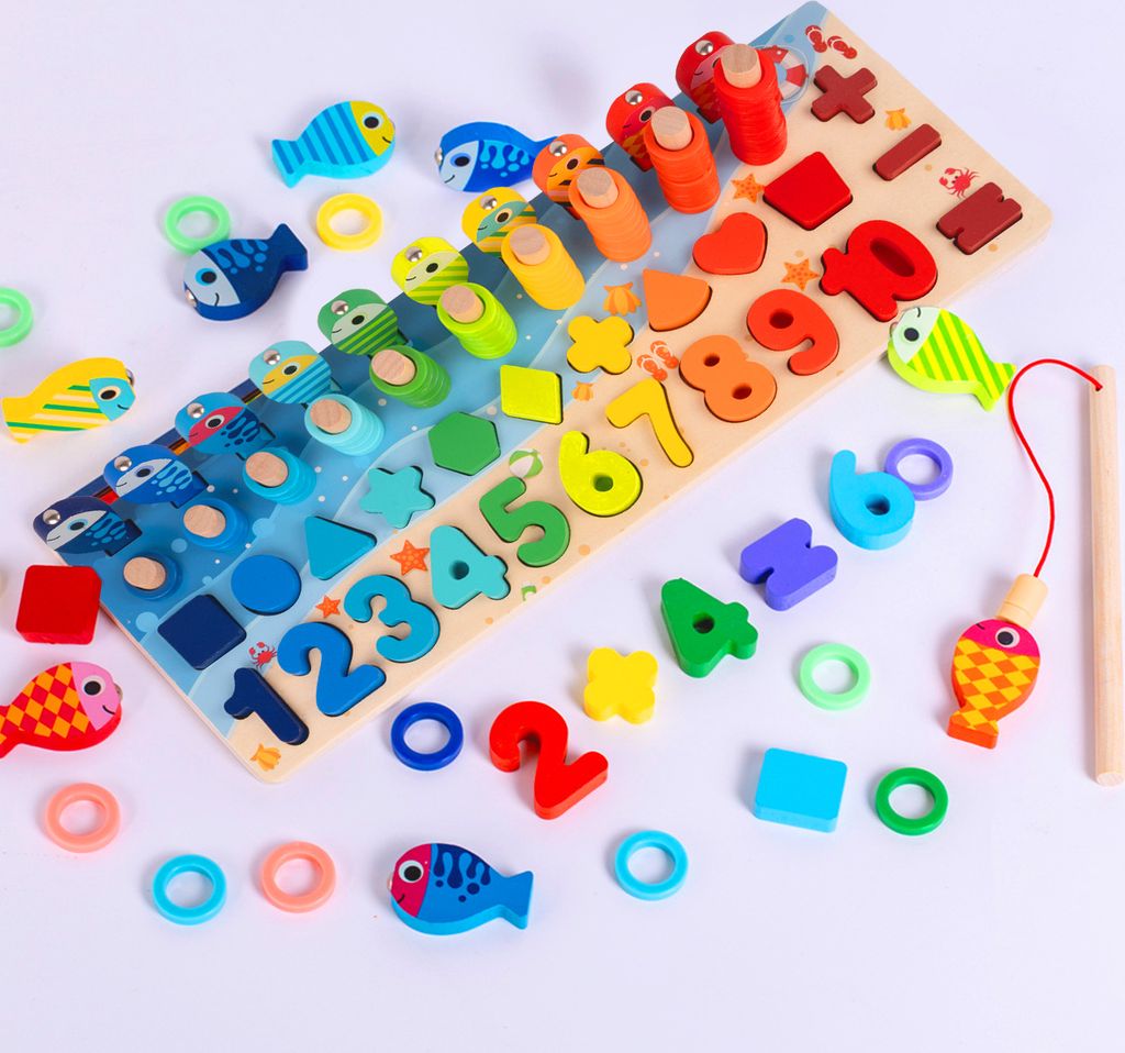Magnetisches Angelspiel Aus Holz – Mit 15 Meerestieren, Angelrute & Metallbox, Pädagogisches Spielzeug Für Kinder Ab 2 Jahren (blau)