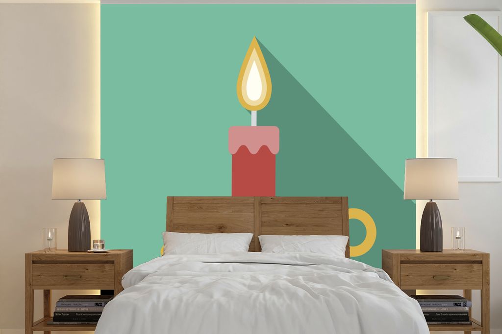 MuchoWow Fototapete für Wohnzimmer oder Schlafzimmer Wandtapete Vinyl Motivtapete Illustration einer Kerze mit einer Flamme - 240x240 cm - Schla...
