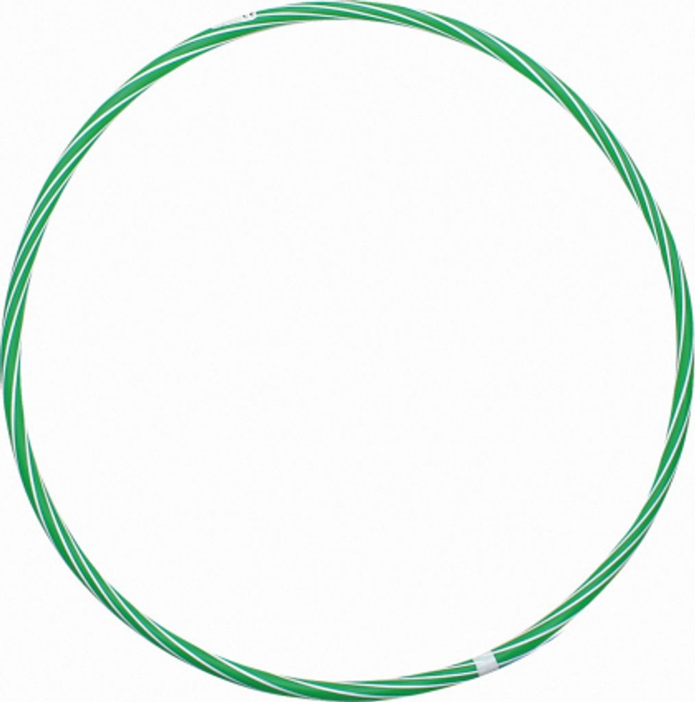 A green and white hula hoop is shown against a plain white background.