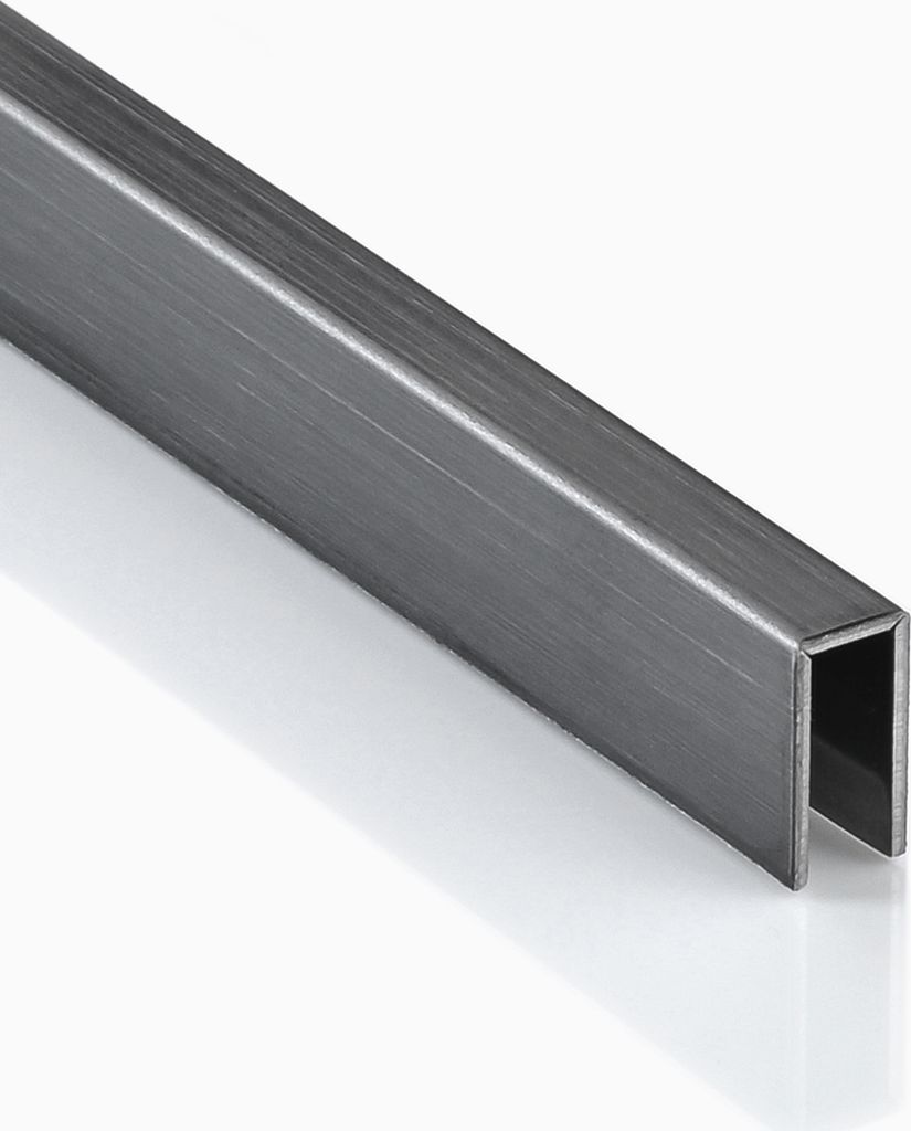 Deko Bordüre U-Profil Zierleiste Fliesenschiene Edelstahl V2A L250cm 3mm schwarz gebürstet