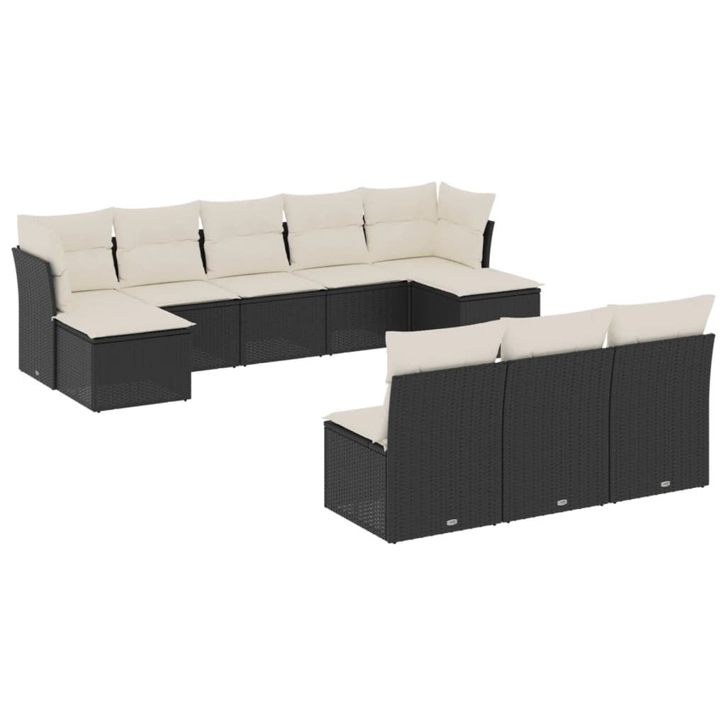 SYFAX 10-tlg. Garten-Sofagarnitur mit Kissen Schwarz Poly Rattan