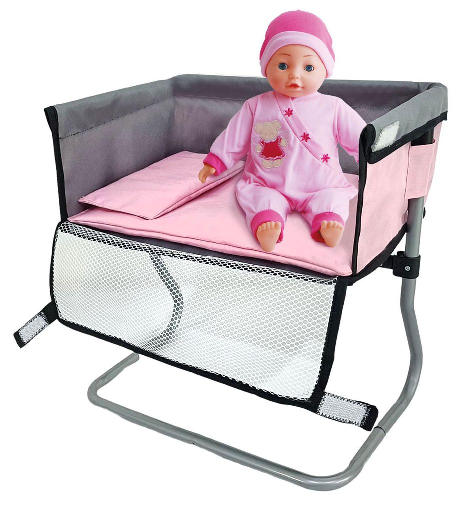 Puppen Wickeltisch grau rosa - Spielzeug Puppenmöbel 39x25x39cm