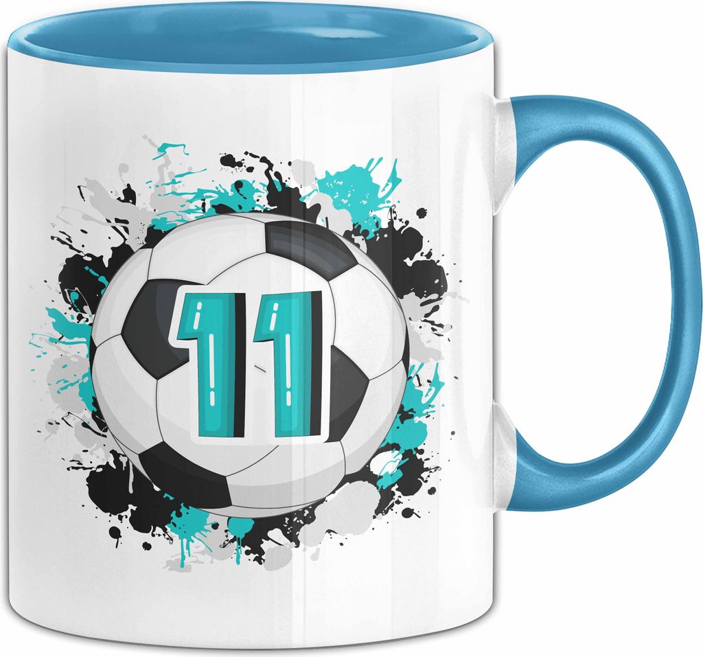 11. Geburtstag Geschenk Tasse Becher Jungs Fußball Geburtstagsgeschenk (Blau)