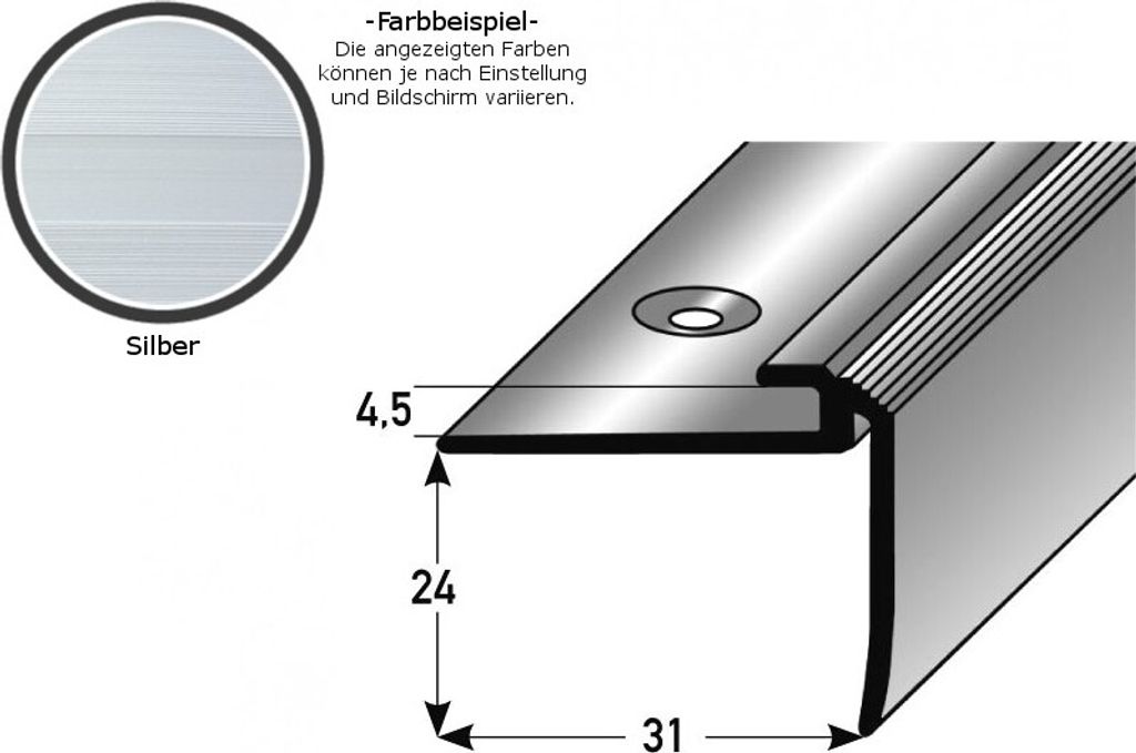 Einschubprofil "Kilkenny" mit Nase für Designbeläge, Einfasshöhe 5 mm, Aluminium eloxiert, gebohrt-silber-900