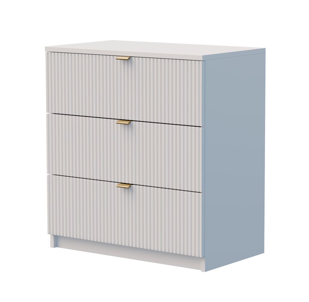 Kommode Für Schlafzimmer Oder Wohnzimmer 3 Schubladen Geriffelte Fronten Griff Weiss