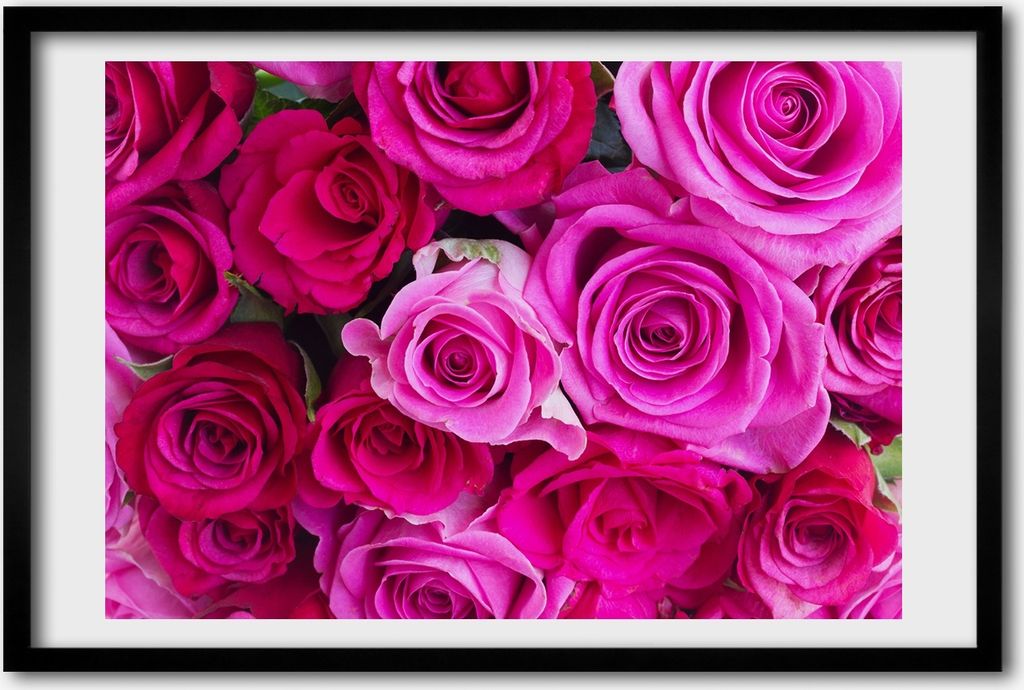 Bild 60x40 MDF-Rahmen, Wandkunst Ein Strauß rosa Rosen