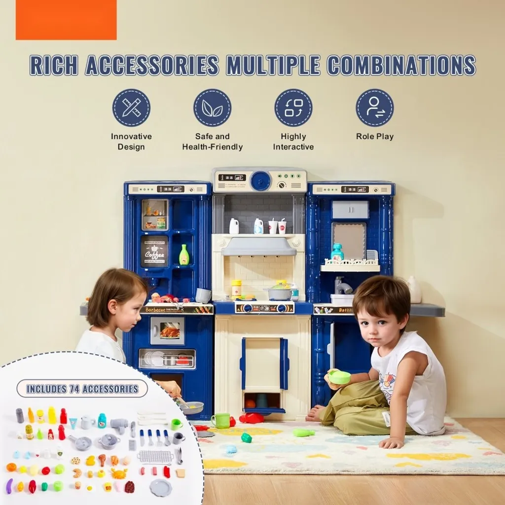 Cuisine enfant créative 3 en 1 bleue - Set complet de 74 accessoires