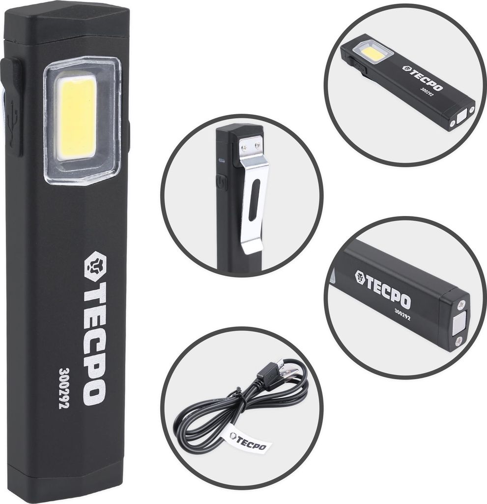 TECPO Mini LED Taschenlampe Inspektionsleuchte Werkstattlampe 500 Lumen - sehr leichte Handlampe mit langer Leuchtdauer und Leuchtweite