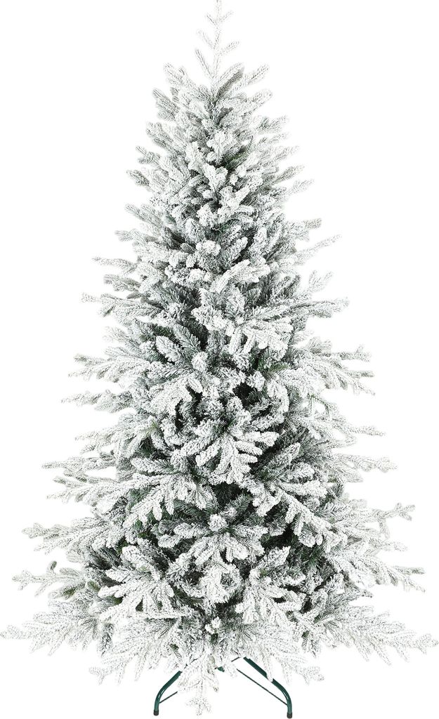 Künstlicher Weihnachtsbaum, 180cm Christbaum mit Schnee, 1815 Zweigen, klappbarem Metallständer
