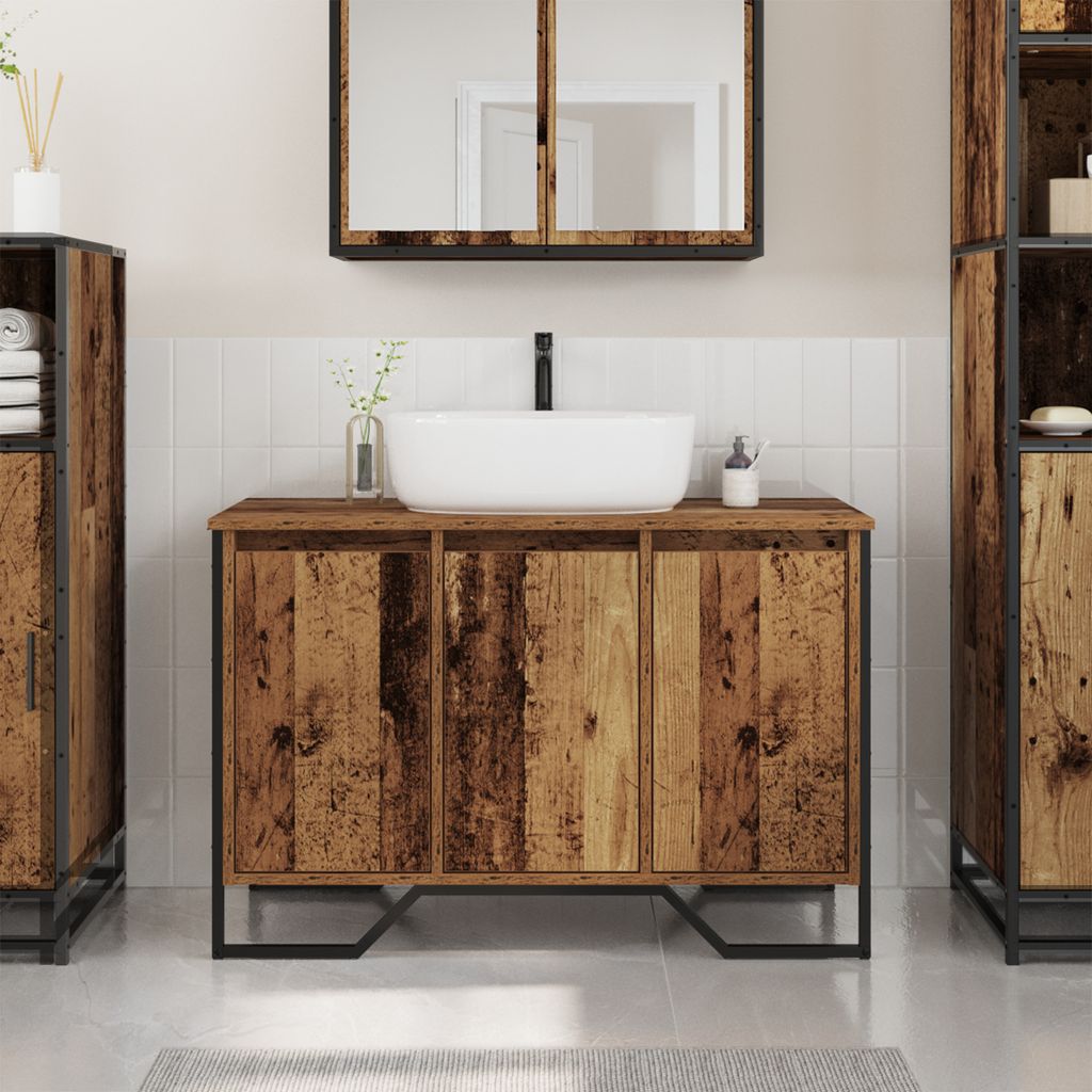 Waschbeckenschrank Altes Holz 91x35x60 cm Spanplatte, Badezimmerschränke DesignMöbel Neu