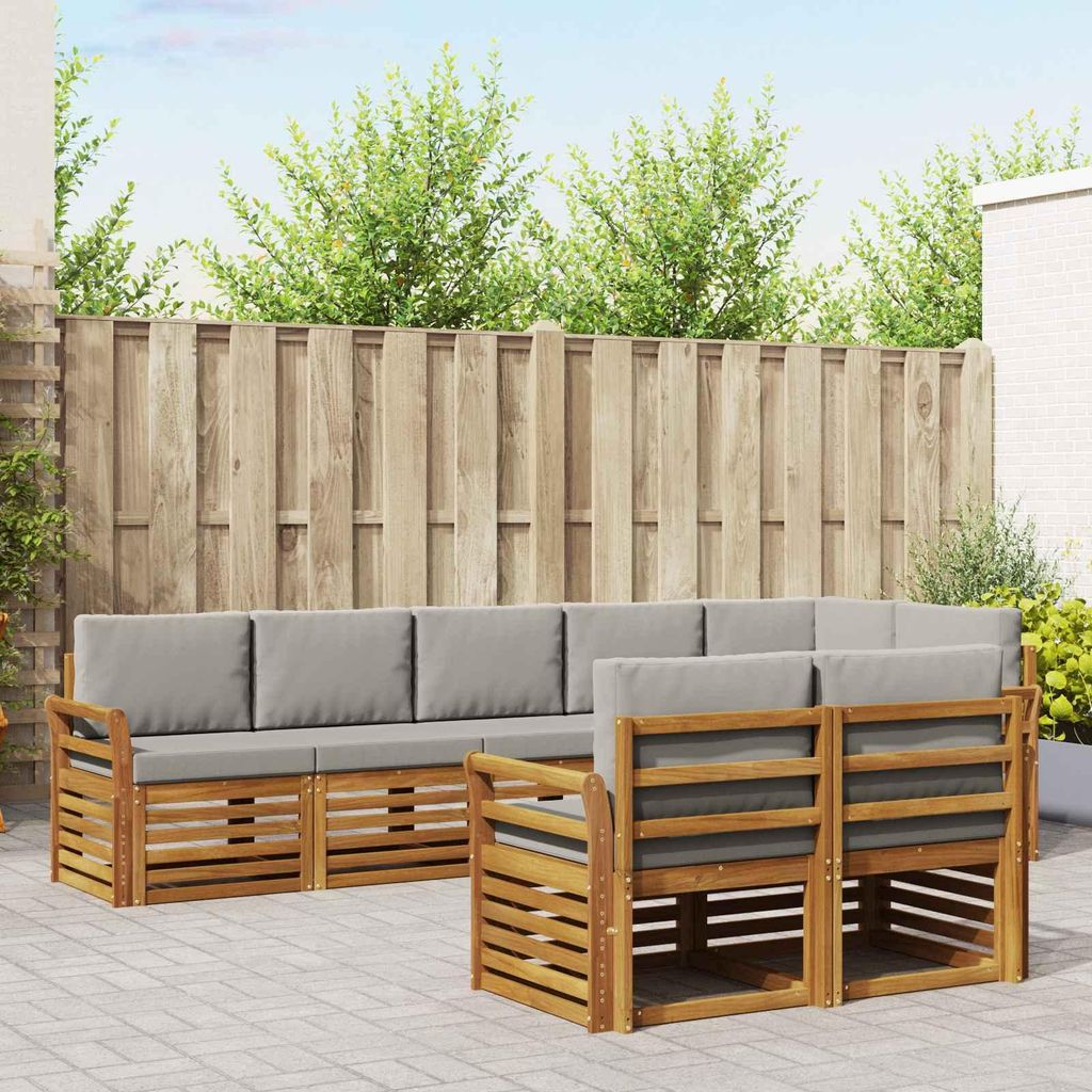 "Seasonal Sale"Sofagarnitur - CLORIS - Balkonmöbe/Sitzgruppe - 8 pcs - Moderne Design - Natürlich und Hellgrau Massivholz Akazie - Gartensofas DE...