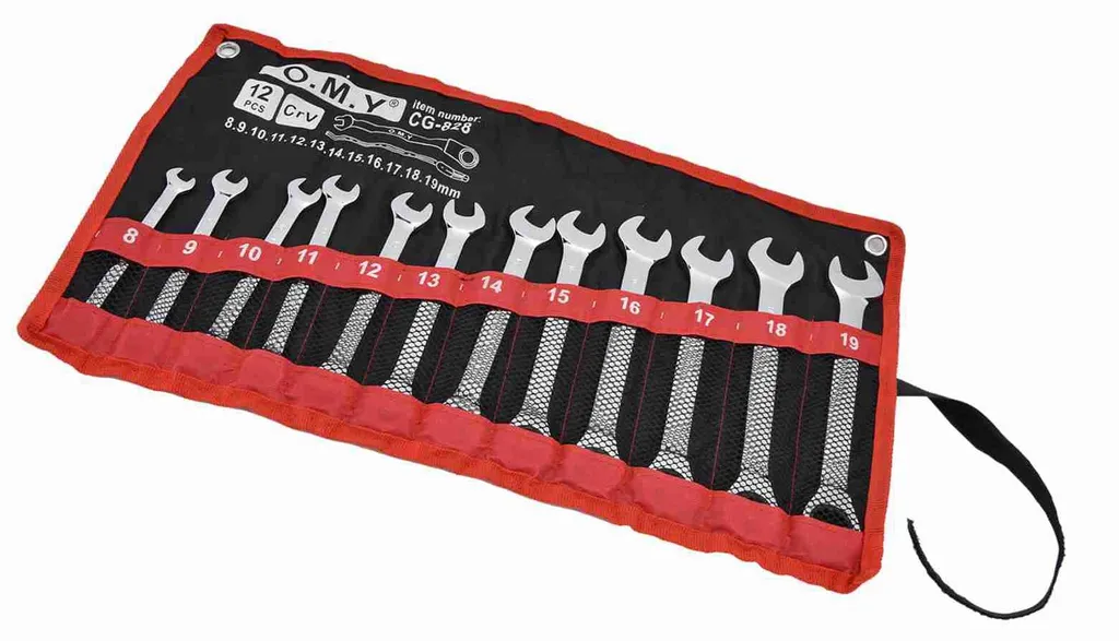 Jeu de 12 Clés à Cliquet Métriques 8-19mm en Acier Chrome Vanadium