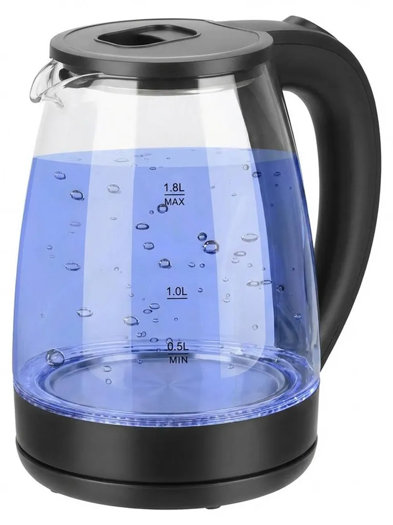 Bouilloire 1,8L Anti-Oubli Home Star - Arrêt Auto et LED Noire Transparente