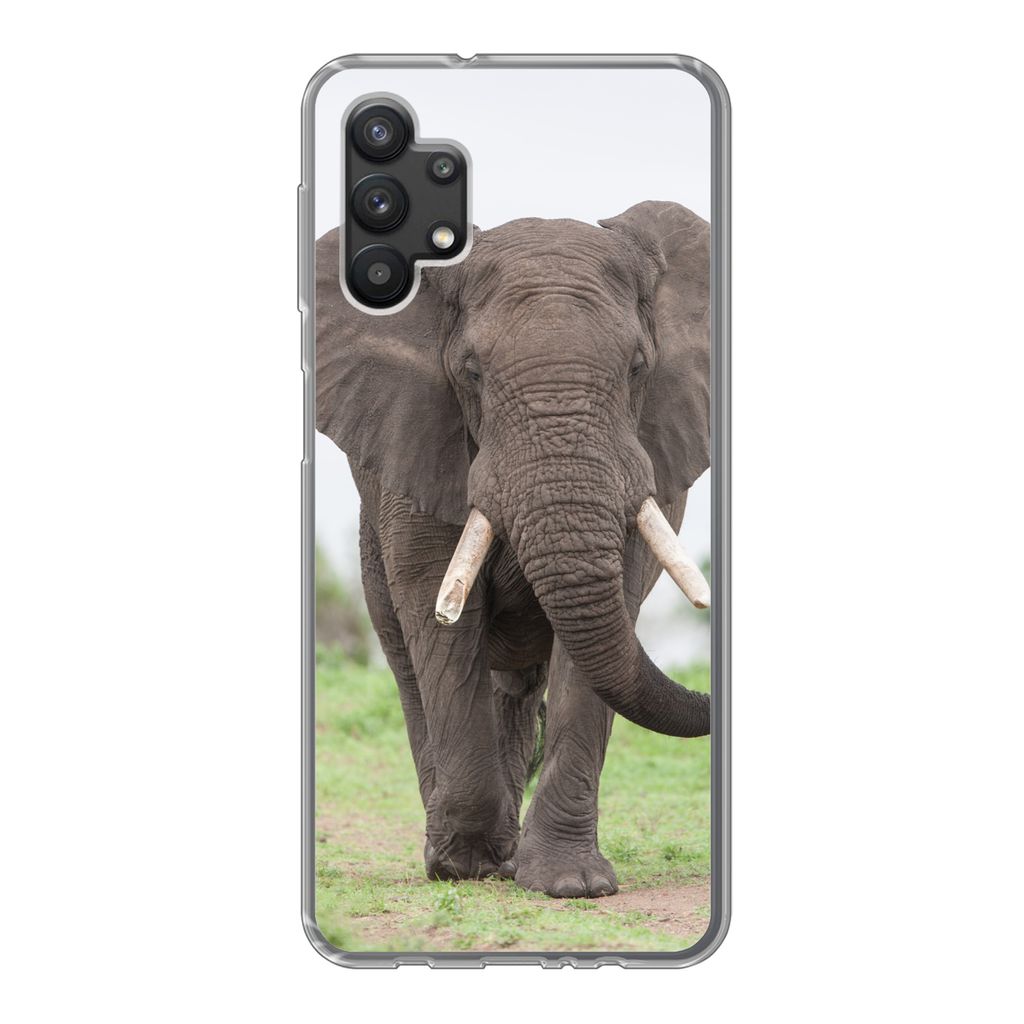 MuchoWow Handyhülle Schutzhülle Hülle für Samsung Galaxy A32 5G Elefant - Tiere - Gras - Natur Silikon Softcase Handy Hülle - Softcase