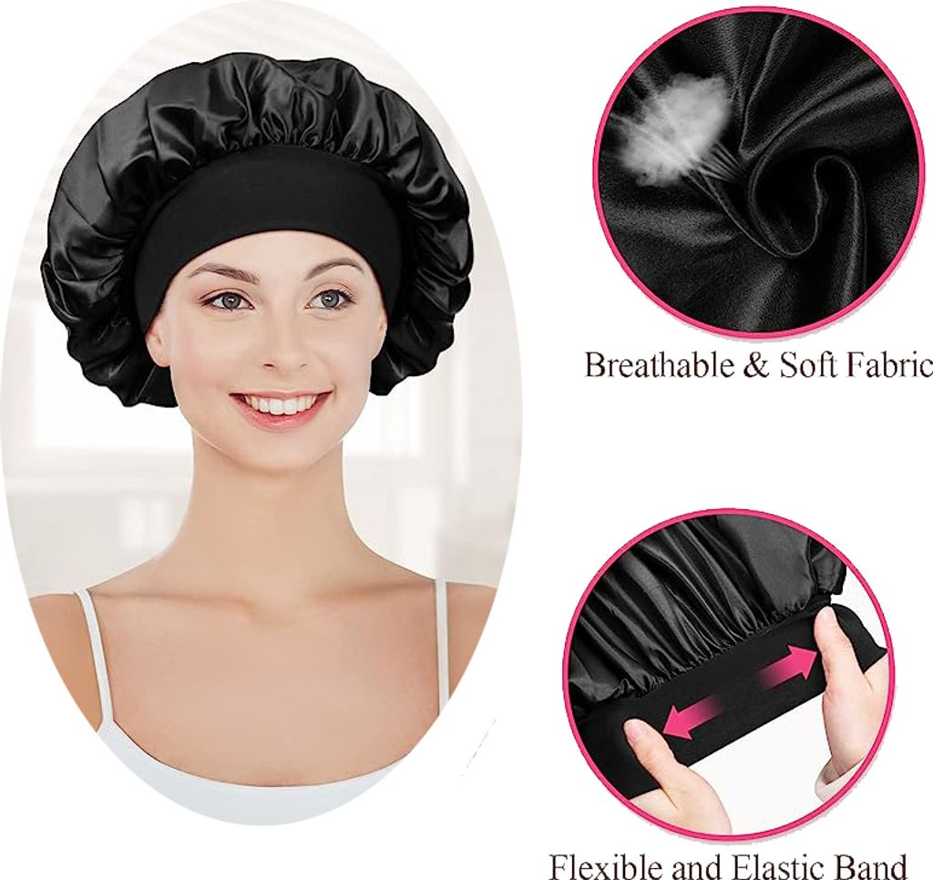 4 Satin-Schlafhauben Set – Weiche Nachtmützen Für Frauen, Elastisch, Haarschonend, In Verschiedenen Farben