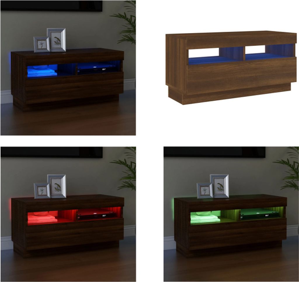 vidaXL TV Schrank mit LED Leuchten Braun Eichen Optik 80x35x40 cm - TV-Schrank - TV-Schränke - TV-Möbel - TV-Ständer