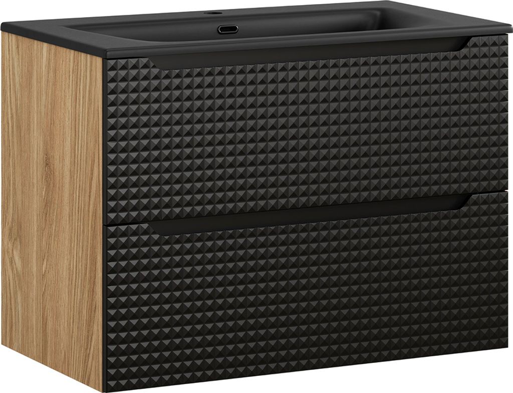 Waschtisch 80 cm in Eiche mit schwarz, LONDON-56-BLACK, mit Waschbecken