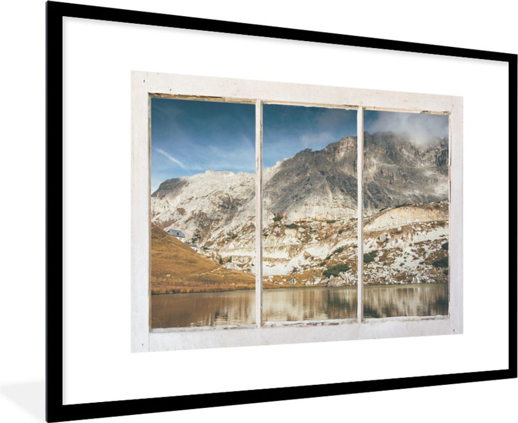 MuchoWow MuchoWow Gerahmtes Poster Aussicht - Berg - Wasser 90x60 cm - Poster mit zchwarzem Bilderrahmen - Wanddekoration - Fotos