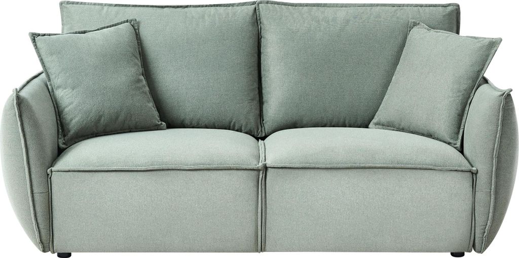 BELIANI 3-Sitzer Sofa Hellgrün aus Stoff Gepolstert mit 2 Dekokissen Tiefe Breite Sitzfläche Modern Gemütlich Polstersofa Stoffsofa Wohnzimmersofa