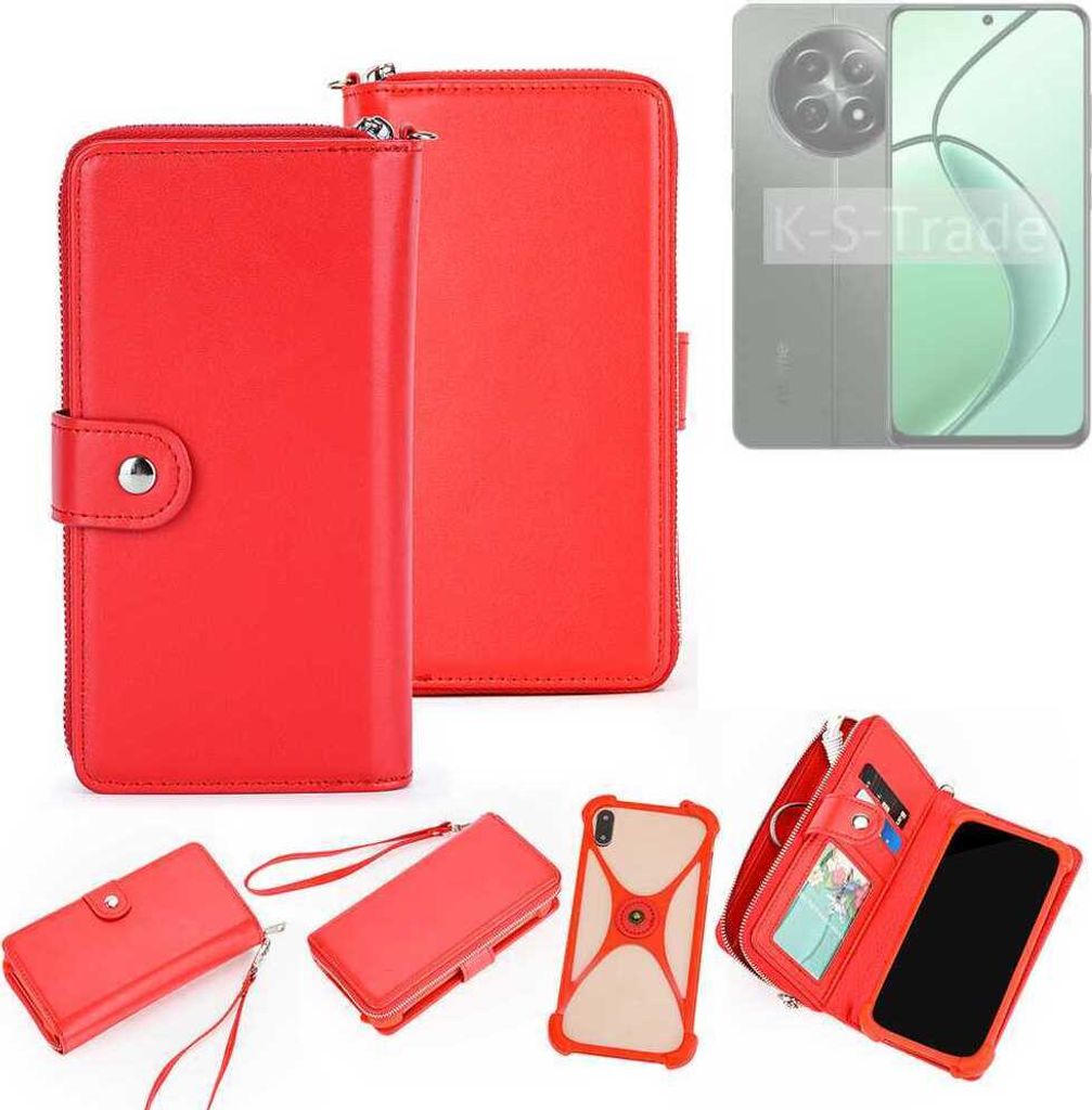 K-S-Trade 2in1 Schutzhülle Portemonnee Handyhülle mit Bumper kompatibel mit Realme 12 5G Hülle Case Etui Geldbörse Smartphone rot (1x)
