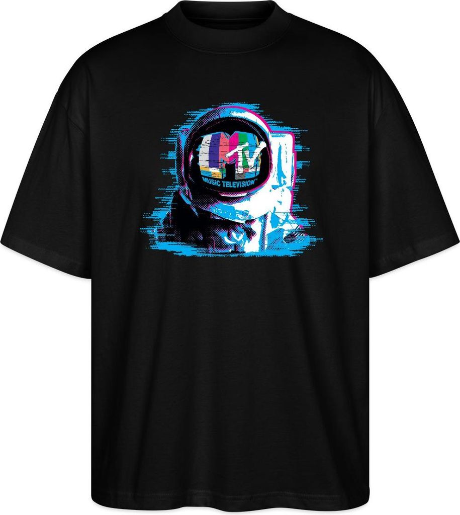 Spreadshirt MTV Astronaut Mit MTV-Logo Oversize Uni T-Shirt, L, Schwarz