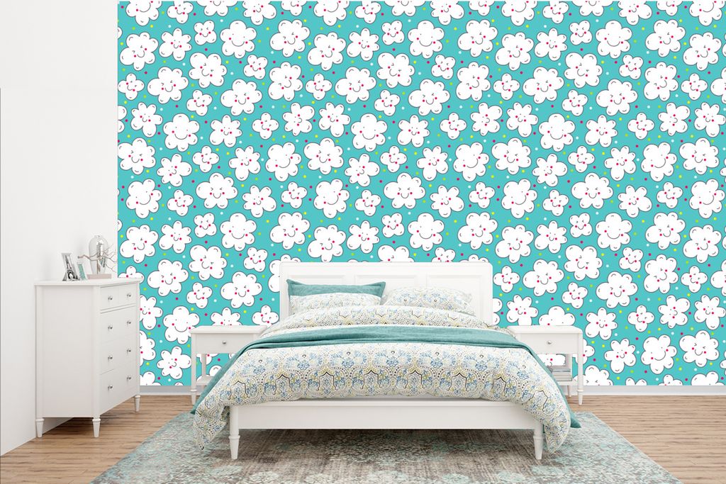 MuchoWow Fototapete für Wohnzimmer oder Schlafzimmer Wandtapete Vinyl Motivtapete Muster - Wolke - Himmel - Jungen - Kinder - 385x240 cm - Schla...