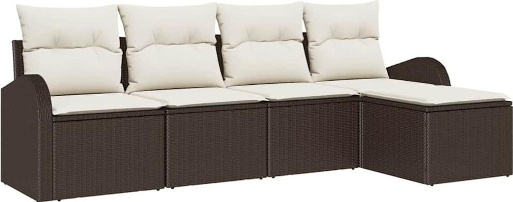 vidaXL Sofa Set mit Kissen 5 pcs Braun und Weiß Poly-Rattan